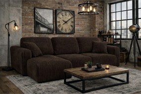 Narożnik w kształcie L z funkcją spania i pojemnikiem Bingo L, tkanina sztruksowa Poso, Brązowy, Lewy