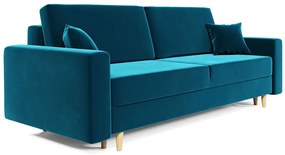 Niebieska welurowa sofa z pojemnikiem i funkcją spania G4-L92