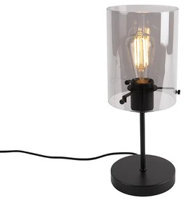 Designerska lampa stołowa czarna z przydymionym szkłem na stojaku - Dome