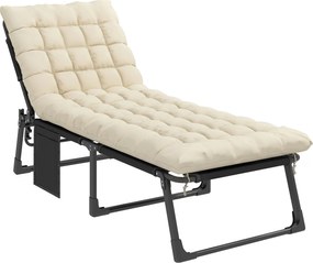 Outsunny Składany leżak szeroki leżak ogrodowy z 5-stopniowo regulowanym oparciem, wyściełanym materacem, poduszką na głowę, kieszenią boczną | Aosom PL