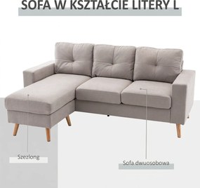 HOMCOM Sofa narożna 3-osobowa, w wyglądzie lnu, Chaiselongue odwracalne, 193x136x85 cm, Jasnoszary | Aosom PL