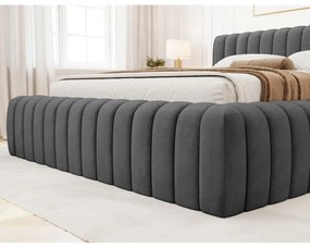 Ciemnoszare tapicerowane łóżko dwuosobowe ze schowkiem ze stelażem 160x200 cm Carilla – ELTAP