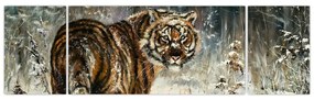 Obraz - Tygrys w zaśnieżonym lesie, obraz olejny (170x50 cm)