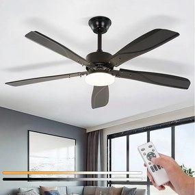 NETTLIFE Wentylator sufitowy z oświetleniem LED Cichy ściemnialny 23 W Czarny 125 cm Wentylator ze światłem 6 prędkości Timer