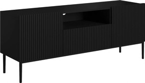 Szafka RTV Nicole 150 cm z szufladą i wnęką - czarny mat / czarne nóżki