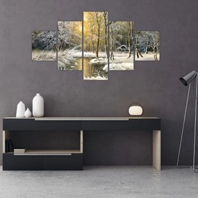Obraz - Domek w lesie, obraz olejny (125x70 cm)