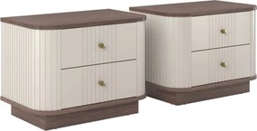 Zestaw szafek nocnych Vesper 56 cm na cokole - kaszmir / orzech / złote uchwyty