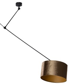Lampa wisząca czarna z brązowym, aksamitnym kloszem 35 cm - Blitz klasyczny/Antyczny Oswietlenie wewnetrzne