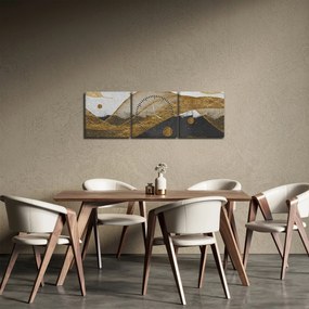 Obraz - Złote piórka (z zegarem) (90x30 cm)