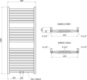 Mexen Zing grzejnik łazienkowy 1200 x 500 mm, 513 W, czarny - W128-1200-500-00-70