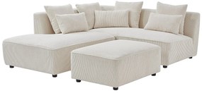 Kanapa narożna lewostonna i pufa z beżowego sztruksu MECODI