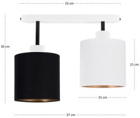 Lampa sufitowa biała dwupunktowy spot z czarno-białymi abażurami C-330