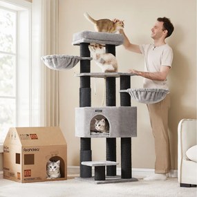 Drapak dla kota ONYX, 50x50x160cm, szary/czarny Feandrea