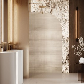 Ścianka prysznicowa WALK IN FIX przezroczysta półokrągła ryflowana 8 mm WELLE Moon Clear MASSI | Różne rozmiary : Kolor profili kabiny - złoty, Szerokość ścianki - 120 cm, Typ montażu - WALK in FIX (Do ściany)