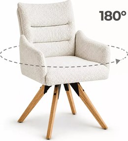 Krzesło obrotowe Saori kremowe boucle z podłokietnikami drewniane nowoczesne