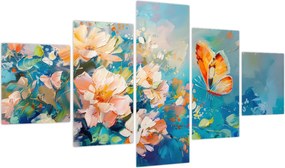 Obraz - Motyl i kwiaty, obraz olejny II. (125x70 cm)