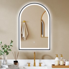 HOMCOM Lustro łazienkowe LED 60 x 90 cm z podświetleniem, przednie i tylne, funkcja pamięci, przycisk dotykowy, czarne | Aosom PL