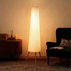 HOMCOM Lampa stojąca LED do salonu ściemnialna, trójnóg drewniany, włącznik nożny, 46 x 46 x 153 cm, Weiß