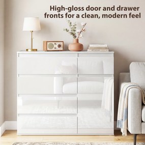 HOMCOM Nowoczesny sideboard, szafka do przechowywania z 5 szufladami, regulowaną półką, drzwiami Soft-Close, biały wysoki połysk | Aosom PL