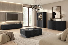 Komoda z szufladami Vesper 160 cm na cokole - czarny / złote uchwyty