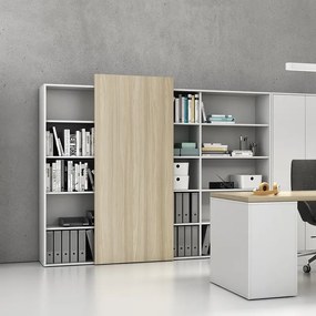 Regał biurowy z przesuwnym panelem BLOCK, 1600 x 400 x 1748 mm,  dąb naturalny