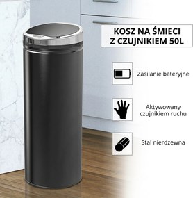 HOMCOM kosz na śmieci automatyczny z czujnikiem ruchu stal nierdzewna czarny nowoczesny design do kuchni | Aosom PL