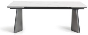Nowoczesny stół rozkładany Nexus o wymiarach 200(280)×90 cm zachwyca eleganckim blatem z masy ceramicznej i solidną podstawą ze stali szczotkowanej. Styl, trwałość i funkcjonalność w jednym – idealny do jadalni i salonu.