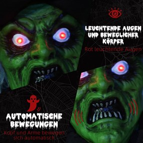 HOMCOM Czarownica na Halloween, Dekoracja z Funkcją Dźwiękową, z Sensorem Ruchu i Światłami LED, 60 cm x 18 cm x 183 cm