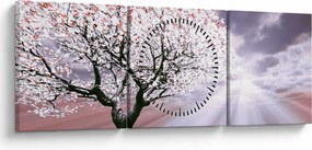 Czerwony obraz drzewa (z zegarem) (90x30 cm)