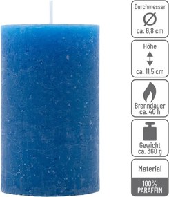 Zestaw świec rustykalnych, 11,5 cm, Ø 6,8 cm, niebieski, 12