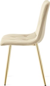 Jasnobeżowe aksamitne krzesło do jadalni LIBRA ze złotymi nogami