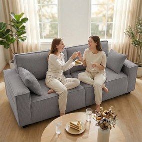 HOMCOM 218 cm 3-osobowa sofa, nowoczesna sofa w stylu sztruksowym z sprężynami kieszeniowymi, szerokimi podłokietnikami i 2 poduszkami, jasnoszara | Aosom PL