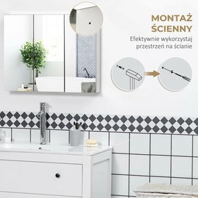 kleankin Szafka z lustrem, szafka łazienkowa, 3 drzwi lustrzane, 5 półek wewnętrznych, stal nierdzewna, Kolor: Srebrny, 70 x 12 x 55 cm