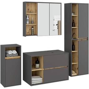 Komplet mebli łazienkowych grafit + dąb artisan  W8-C09