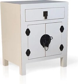 Komoda, stolik nocny, metalowe okucia, styl azjatycki, biały.