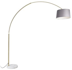 Luk Lampa łukowa mosiężna z szarym abażurem z tkaniny marmurowej 45 cm - XXL Nowoczesny Oswietlenie wewnetrzne