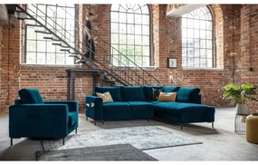 Turkusowy aksamitny rozkładany narożnik (prawostronny) Lofty Lilly – Miuform