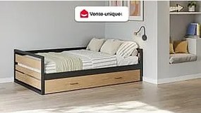 Łóżko wysuwane 120 x 200 i 90 x 200 cm - MDF, drewno sosnowe i metal - Naturalny i antracytowy - BOSTON