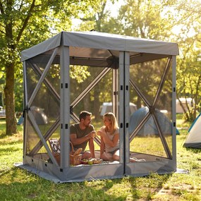 Outsunny Pawilon 1,85x1,85m Wodoodporny Stabilny Zimoodporny Pop-up Składany Pawilon z 4 Siatkowanymi Ścianami Bocznymi Torbą, UV 30+ | Aosom PL