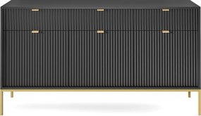 Komoda: 3 szuflady, 3 drzwi, czarna, złota, 154 x 83 x 39 cm, złote uchwyty