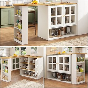 Obrotowy barek - 204 x 39 x 102,5 cm - z 4 przegródkami + 2 drzwi - MDF - biały