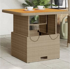 Stół ogrodowy beżowy 80x80x71 cm z plecionki rattanowej i drewna akacjowego - Wielofunkcyjny i trwały