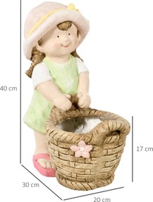 Outsunny Figurka ogrodowa "Dziewczynka z koszem na kwiaty", ozdoba ogrodowa, odporna na warunki atmosferyczne, 20 cm x 30 cm x 40 cm