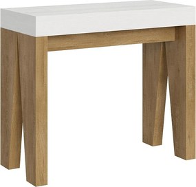 Konsola rozkładana 90x40/300 cm Naxy Mix Blat Frassino biała - Struktura Dąb naturalny