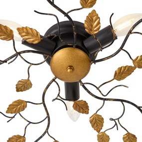 W stylu vintage lampa sufitowa czarna ze złotem 50 cm 3-światła - Foglie
