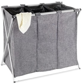 Kosz tekstylny na pranie TRIO ze stalową ramą, składany pojemnik trójdzielny na bieliznę - 130 l, 59 x 57 x 38 cm, WENKO