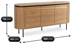 Komoda do Salonu BECK 160 cm Dąb Trzydrzwiowa Ryflowana Nowoczesna