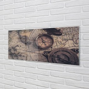 Szklany Panel Kompas na Starym Pergaminie