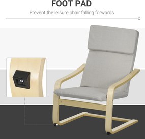 HOMCOM Fotel klubowy z podnóżkiem, pokrowiec imitujący len, drewniana rama, do 120 kg, Jasnoszary/Natura