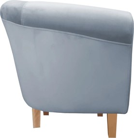 Fotel Milo tkanina Welur wygodny fotel tapicerowany do salonu i sypialni : Kolor nogi - Drewno, Kolor tkaniny - VELVET - BL06, Wysokość nogi - 15 cm